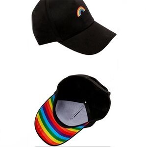 Synching Ball Cap Pride black with rainbows 🌈 decal and under-bill